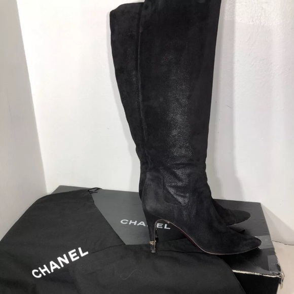 CHANEL | Shoes | Chanel Authentic Metallic Suede Kneehigh Boots | Poshmark